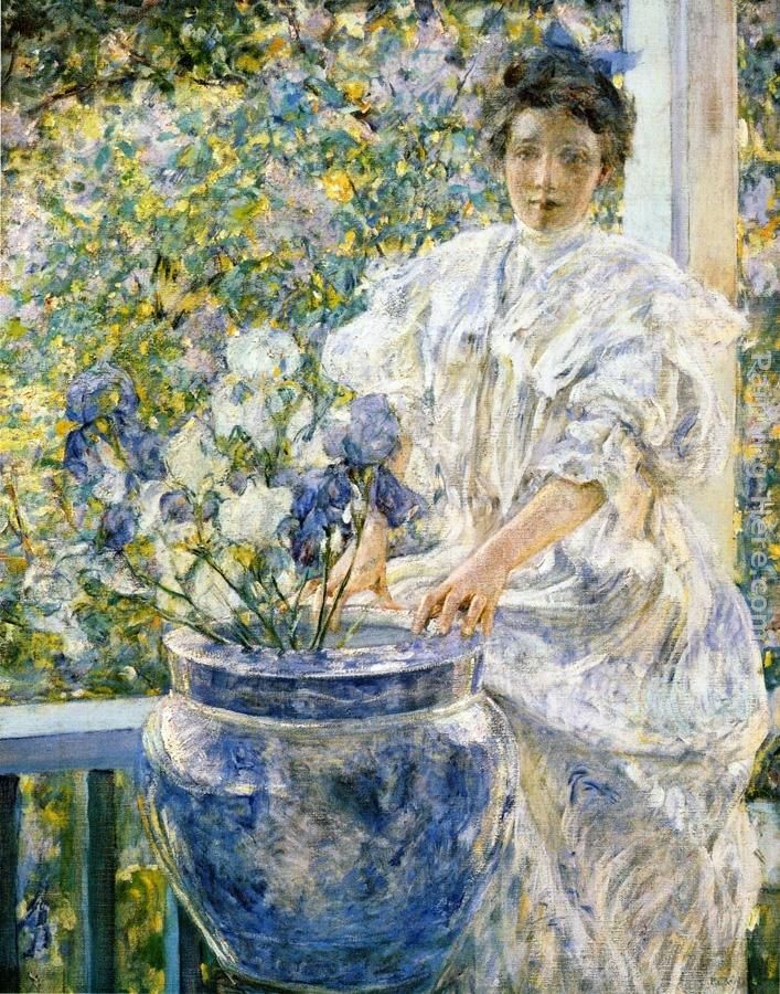 Robert Reid Woman on a Porch with Flowers